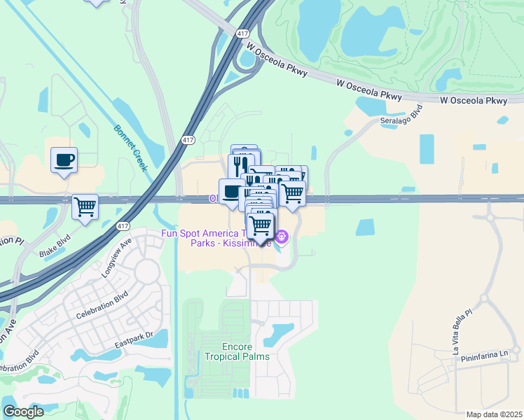 map of restaurants, bars, coffee shops, grocery stores, and more near 5770 West Irlo Bronson Memorial Highway in Kissimmee