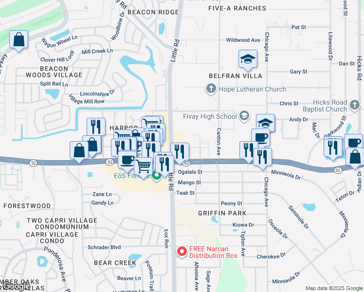 map of restaurants, bars, coffee shops, grocery stores, and more near 9017 Florida 52 in Hudson