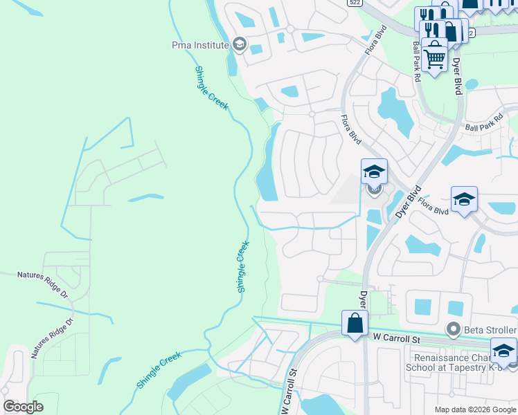 map of restaurants, bars, coffee shops, grocery stores, and more near 3880 Mount Vernon Way in Kissimmee