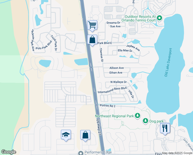 map of restaurants, bars, coffee shops, grocery stores, and more near 264 Jerica Ln in Davenport