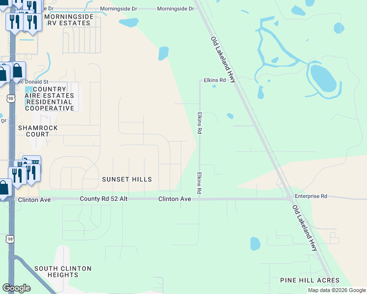map of restaurants, bars, coffee shops, grocery stores, and more near 12028 Fallow Down Drive in Dade City