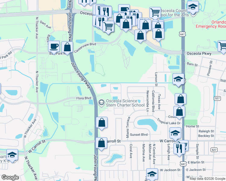 map of restaurants, bars, coffee shops, grocery stores, and more near 2804 Clipper Cove Lane in Kissimmee