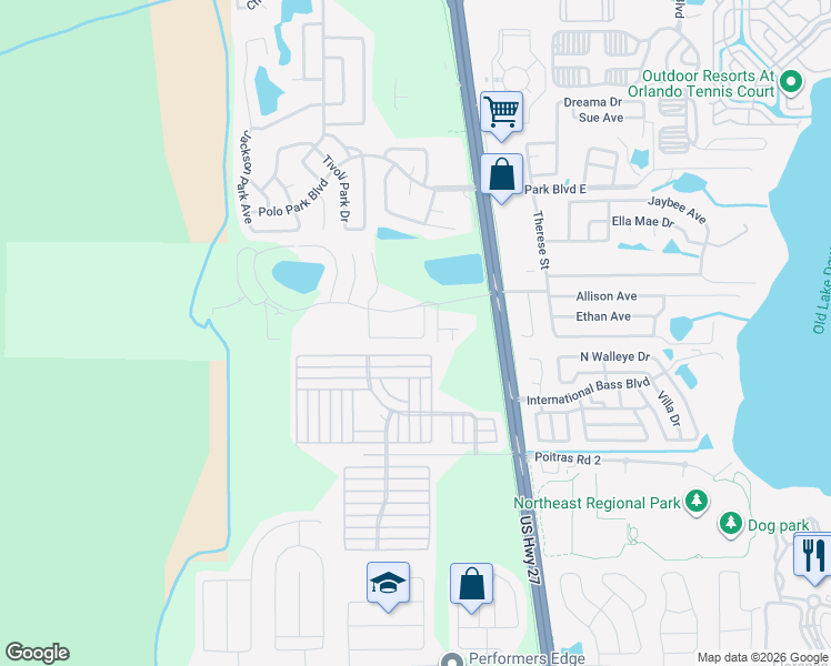 map of restaurants, bars, coffee shops, grocery stores, and more near 519 Washington Palm Loop in Davenport