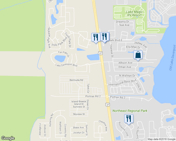 map of restaurants, bars, coffee shops, grocery stores, and more near 324 Washington Palm Loop in Davenport