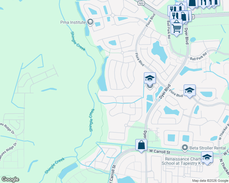 map of restaurants, bars, coffee shops, grocery stores, and more near 3837 Mount Vernon Way in Kissimmee