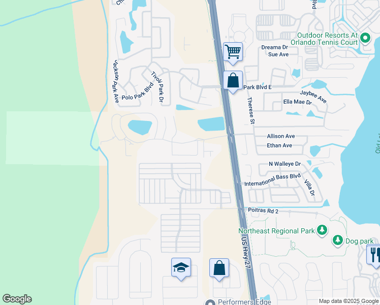 map of restaurants, bars, coffee shops, grocery stores, and more near 630 Washington Palm Loop in Davenport
