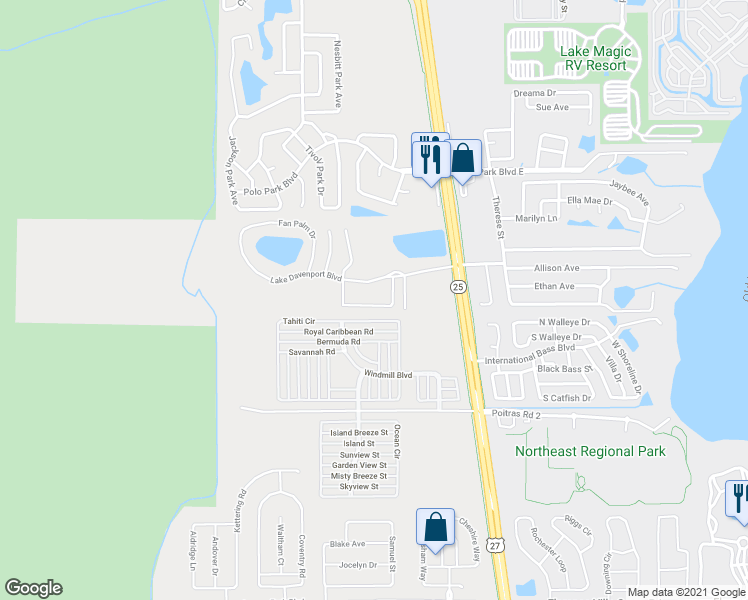 map of restaurants, bars, coffee shops, grocery stores, and more near 630 Washington Palm Loop in Davenport