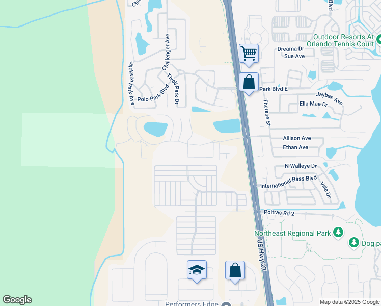 map of restaurants, bars, coffee shops, grocery stores, and more near 1038 Washington Palm Loop in Davenport