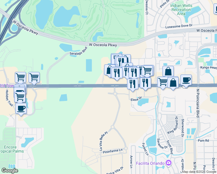 map of restaurants, bars, coffee shops, grocery stores, and more near 5490 West Irlo Bronson Memorial Highway in Kissimmee