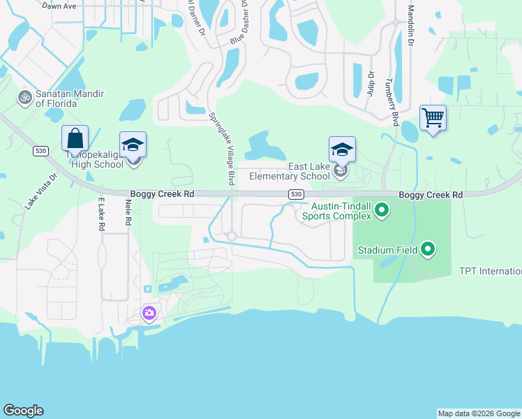 map of restaurants, bars, coffee shops, grocery stores, and more near 2827 Scenic Lane in Kissimmee