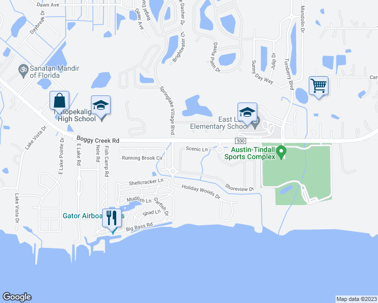 map of restaurants, bars, coffee shops, grocery stores, and more near 2823 Scenic Lane in Kissimmee