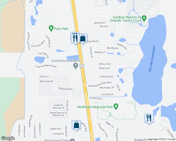map of restaurants, bars, coffee shops, grocery stores, and more near 201 Jerica Lane in Davenport