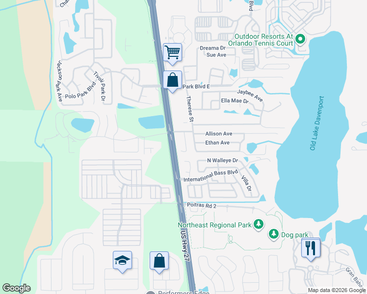 map of restaurants, bars, coffee shops, grocery stores, and more near 201 Jerica Lane in Davenport