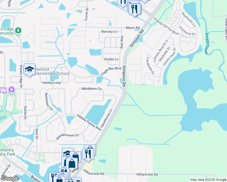map of restaurants, bars, coffee shops, grocery stores, and more near 2715 Rismen Court in Kissimmee
