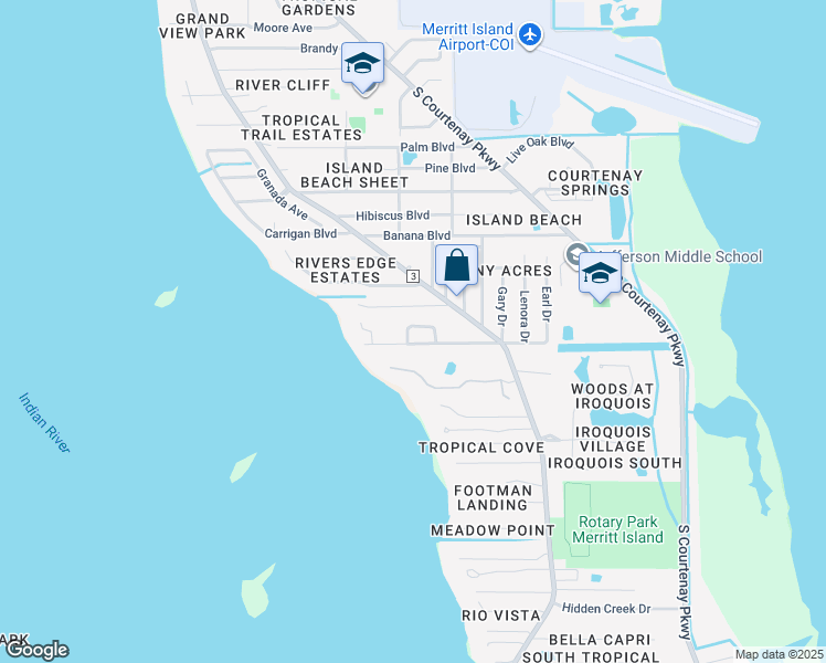 map of restaurants, bars, coffee shops, grocery stores, and more near 330 Brentwood Court in Merritt Island