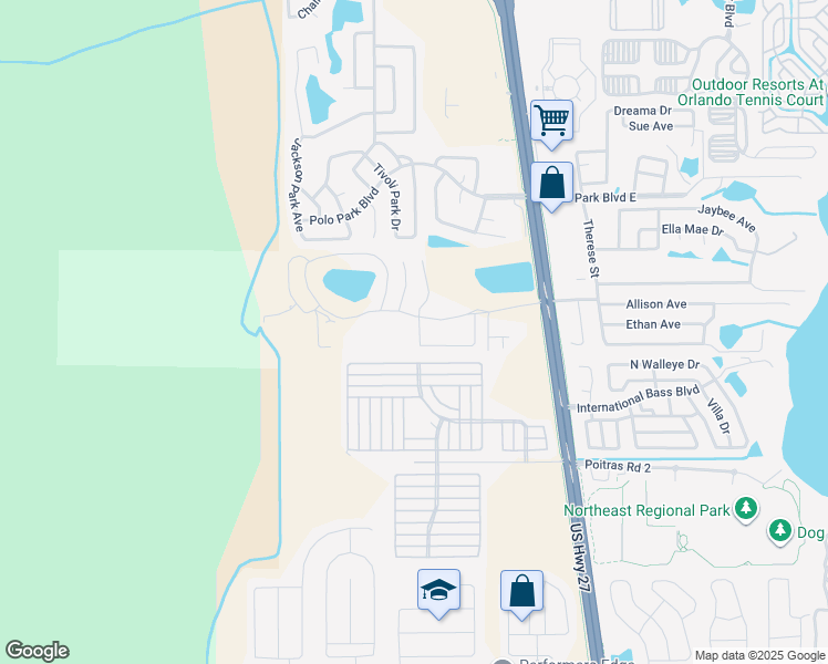 map of restaurants, bars, coffee shops, grocery stores, and more near 1222 Washington Palm Loop in Davenport