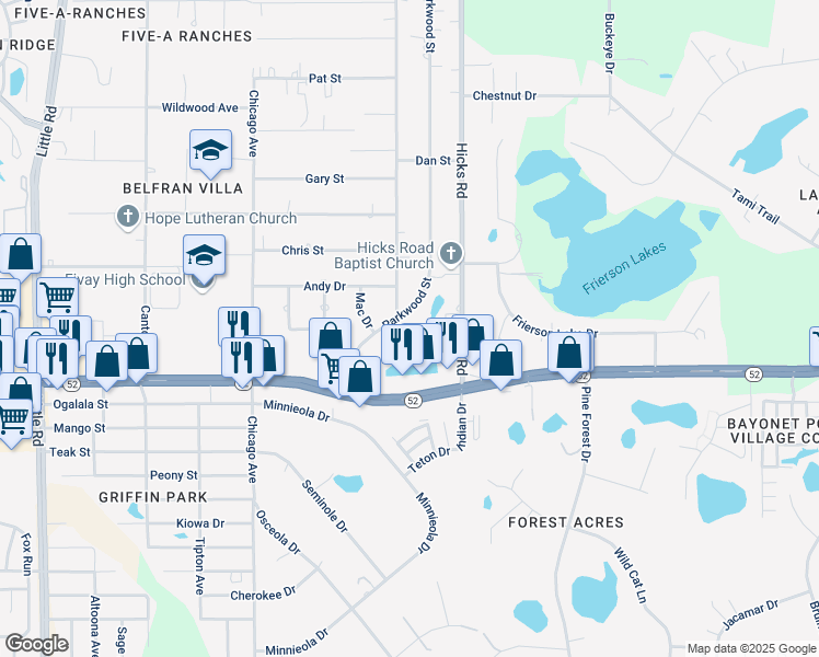 map of restaurants, bars, coffee shops, grocery stores, and more near 12114 Parkwood Street in Hudson