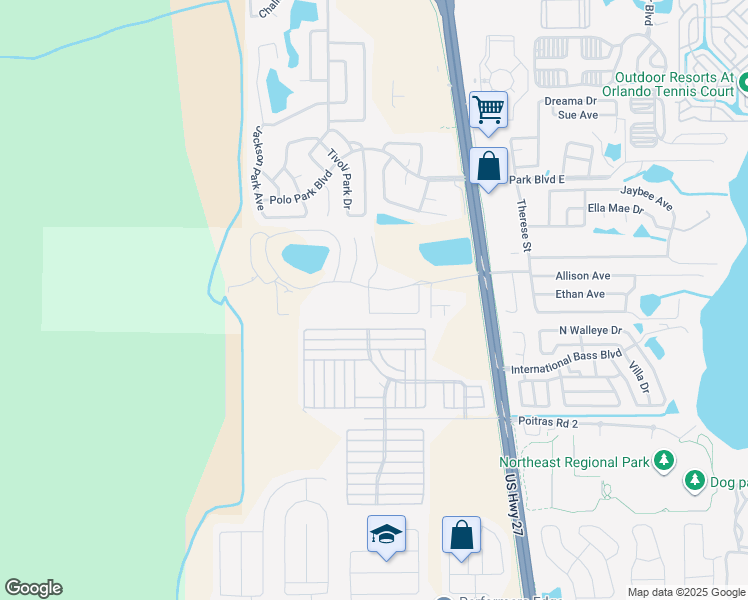 map of restaurants, bars, coffee shops, grocery stores, and more near 103 Coconut Palm Way in Davenport
