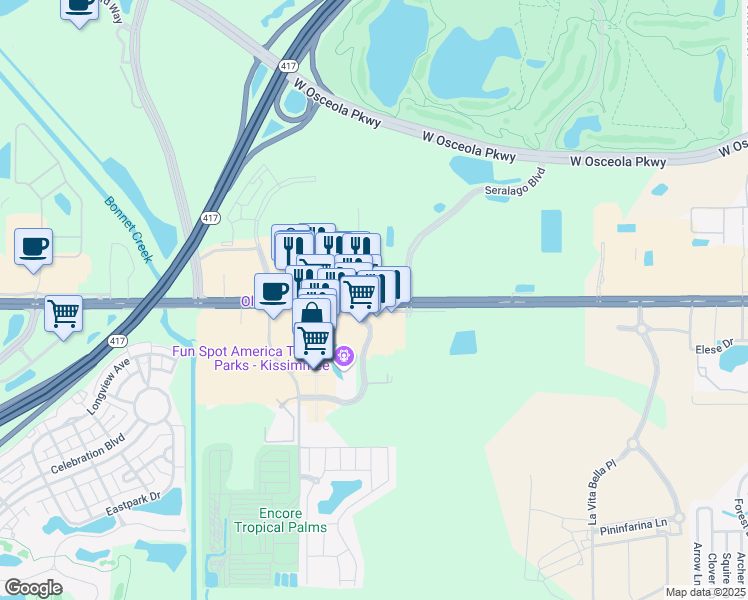 map of restaurants, bars, coffee shops, grocery stores, and more near 5731 U.S. 192 in Kissimmee