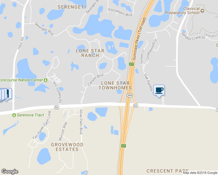 map of restaurants, bars, coffee shops, grocery stores, and more near 15750 Stable Run Drive in Spring Hill