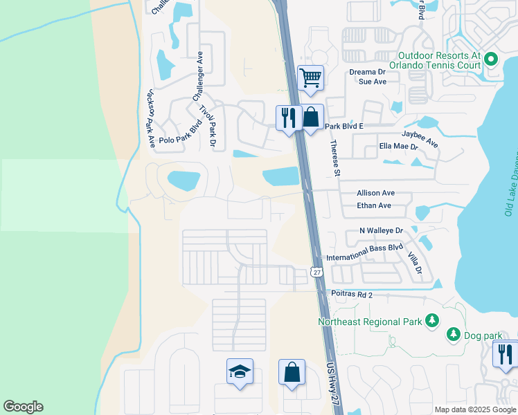 map of restaurants, bars, coffee shops, grocery stores, and more near 101 Washington Palm Loop in Davenport