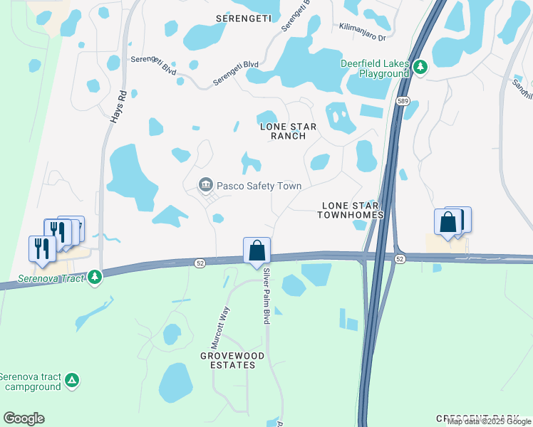 map of restaurants, bars, coffee shops, grocery stores, and more near 12049 Deertrack Loop in Spring Hill