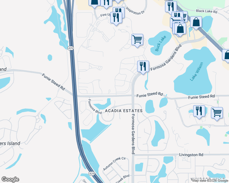 map of restaurants, bars, coffee shops, grocery stores, and more near 8051 White Crane Court in Kissimmee