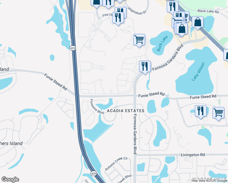 map of restaurants, bars, coffee shops, grocery stores, and more near 8051 White Crane Court in Kissimmee