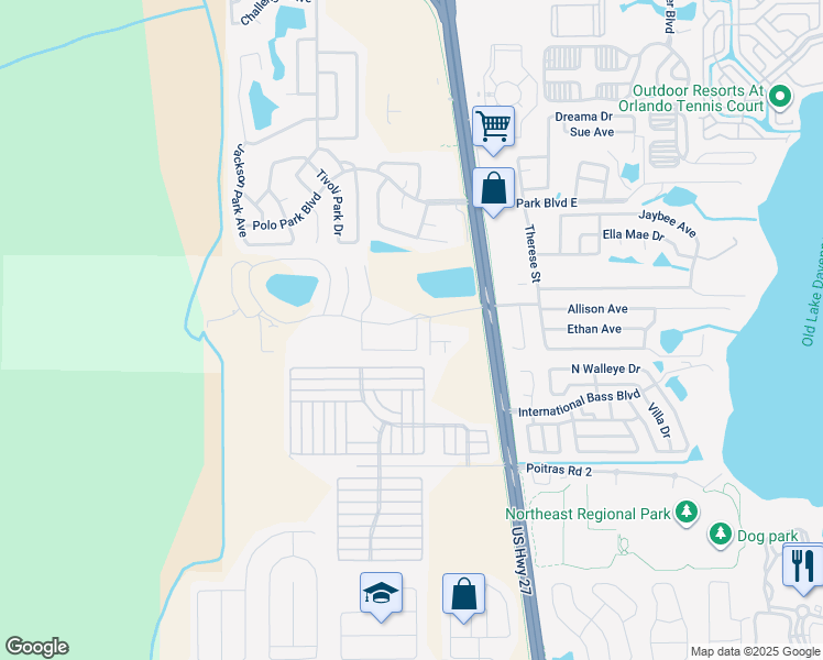 map of restaurants, bars, coffee shops, grocery stores, and more near 101 Washington Palm Loop in Davenport