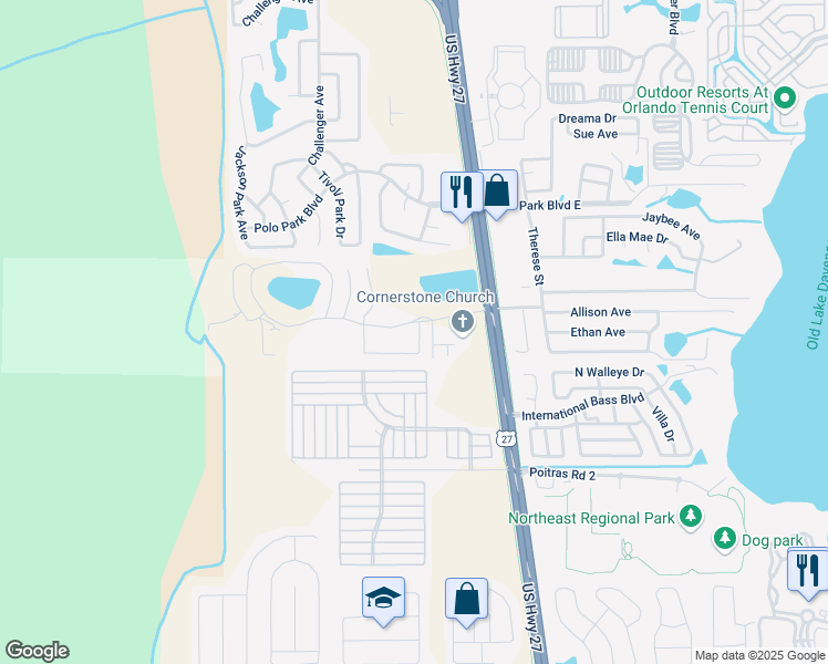 map of restaurants, bars, coffee shops, grocery stores, and more near 131 Washington Palm Loop in Davenport