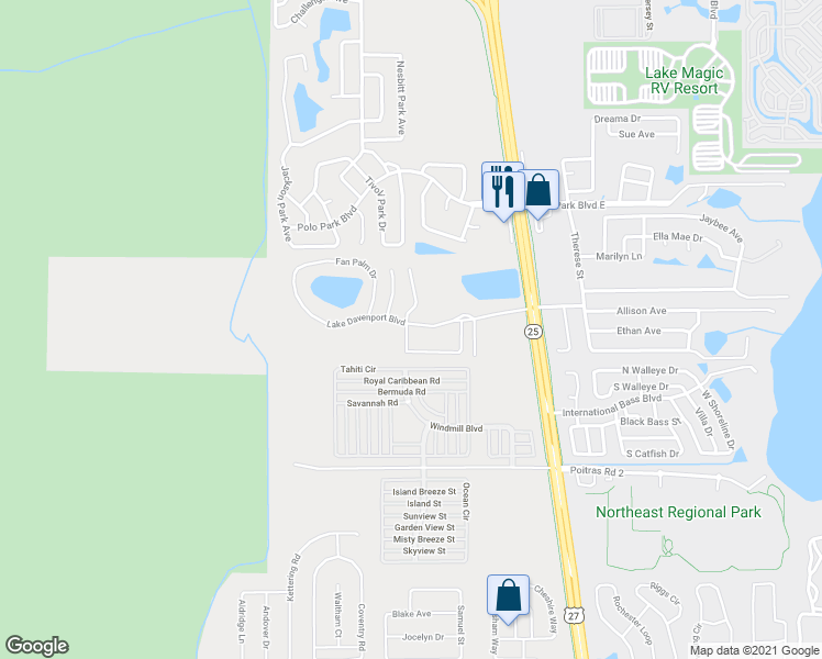map of restaurants, bars, coffee shops, grocery stores, and more near 1325 Washington Palm Loop in Davenport