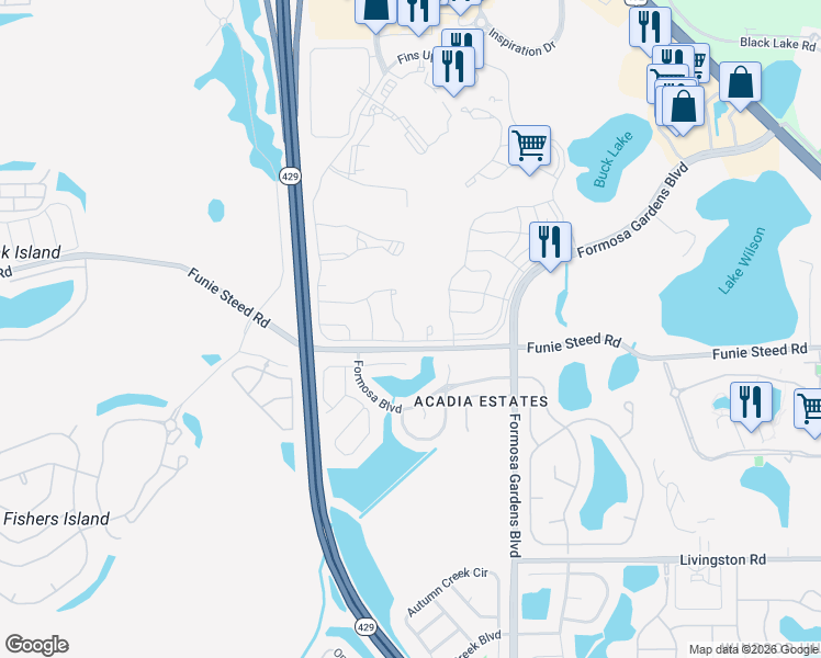 map of restaurants, bars, coffee shops, grocery stores, and more near 8051 White Crane Court in Kissimmee