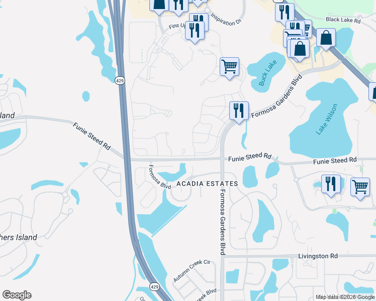 map of restaurants, bars, coffee shops, grocery stores, and more near 8051 White Crane Court in Kissimmee