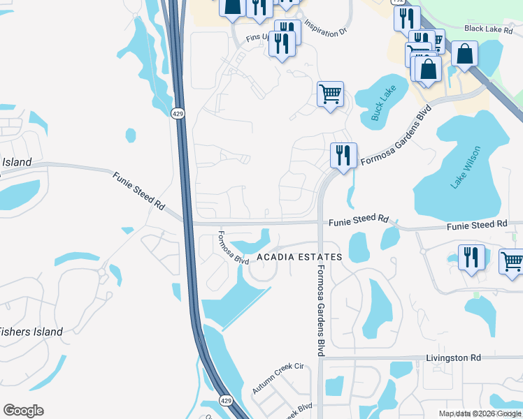 map of restaurants, bars, coffee shops, grocery stores, and more near 8051 White Crane Court in Kissimmee