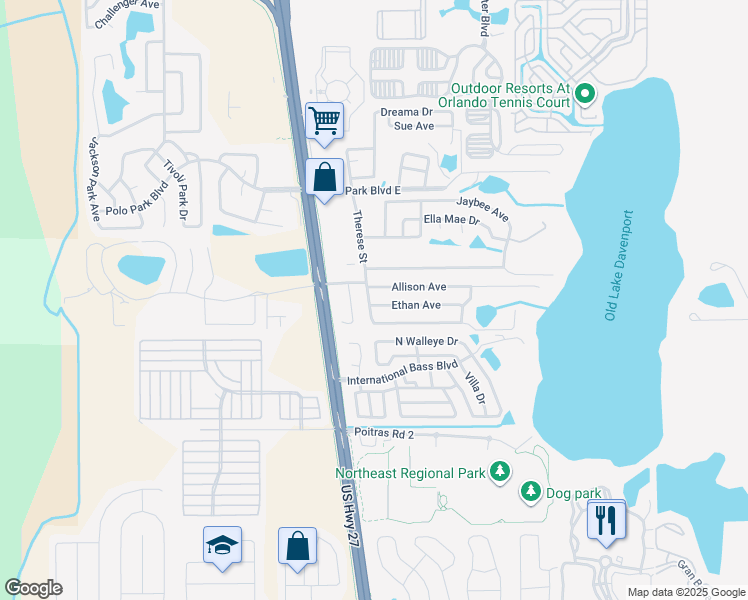 map of restaurants, bars, coffee shops, grocery stores, and more near 109 Allison Avenue in Davenport