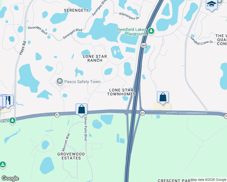 map of restaurants, bars, coffee shops, grocery stores, and more near 15743 Stable Run Drive in Spring Hill