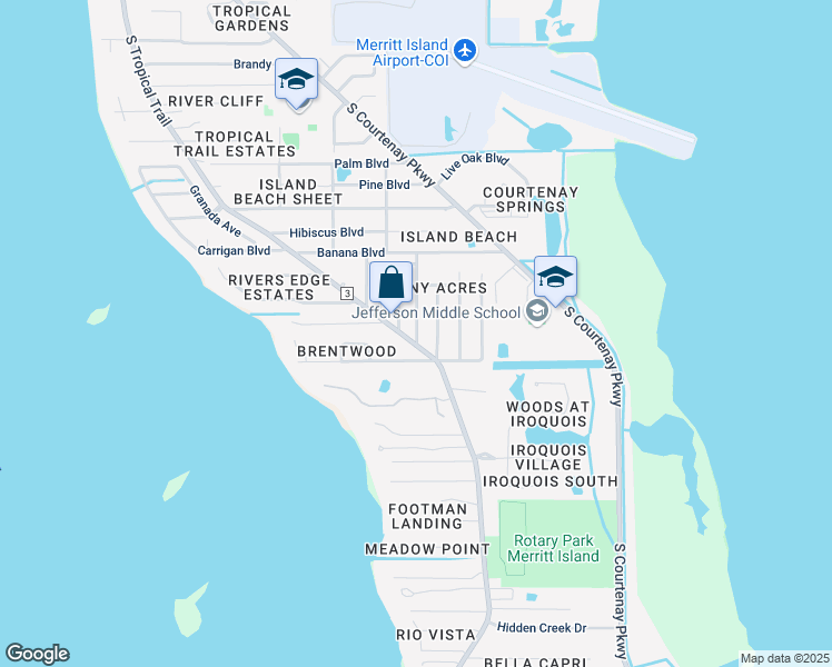 map of restaurants, bars, coffee shops, grocery stores, and more near 1355 Lynne Drive in Merritt Island