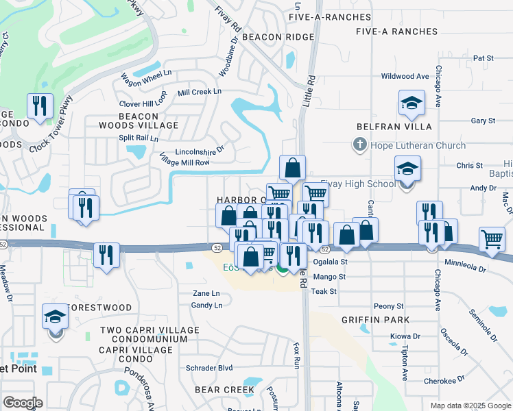 map of restaurants, bars, coffee shops, grocery stores, and more near 12120 Windriver Lane in Hudson