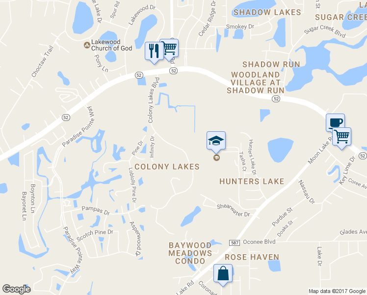 map of restaurants, bars, coffee shops, grocery stores, and more near 12106 Colony Lakes Boulevard in New Port Richey