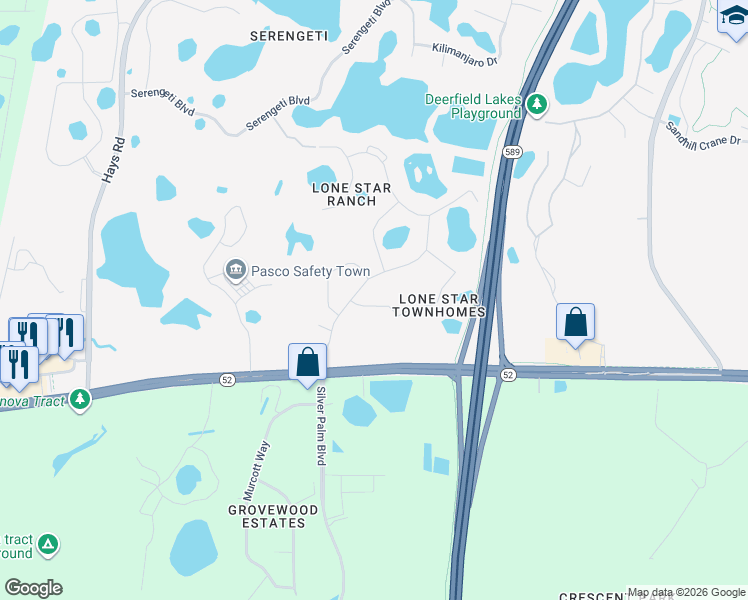 map of restaurants, bars, coffee shops, grocery stores, and more near 15619 Stable Run Drive in Spring Hill