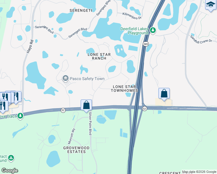 map of restaurants, bars, coffee shops, grocery stores, and more near 15619 Stable Run Drive in Spring Hill