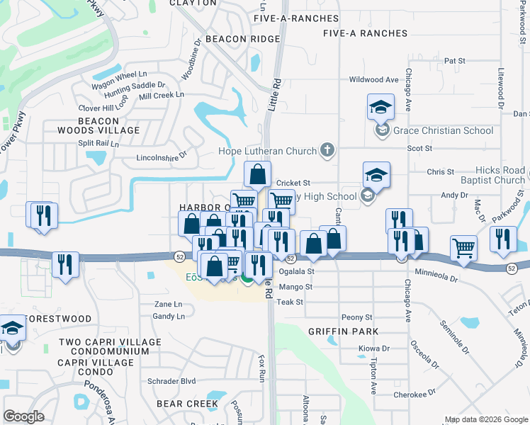map of restaurants, bars, coffee shops, grocery stores, and more near 12171 Little Road in Bayonet Point