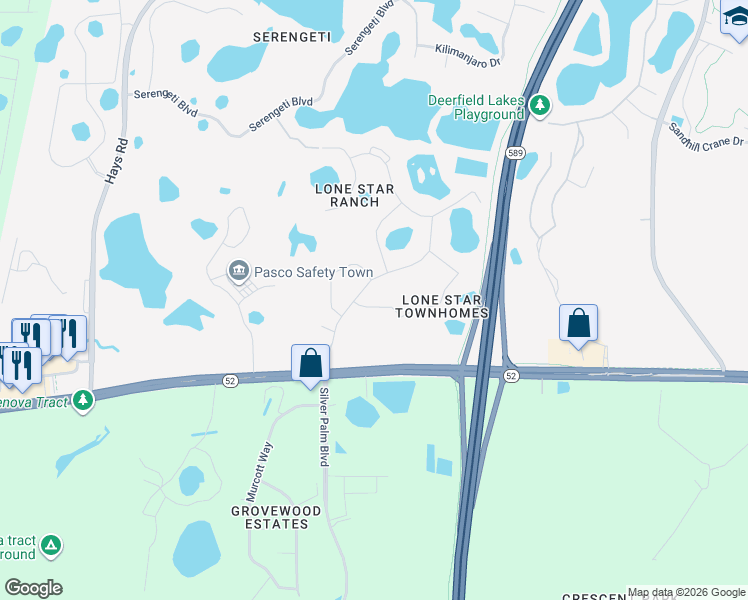 map of restaurants, bars, coffee shops, grocery stores, and more near 15619 Stable Run Drive in Spring Hill