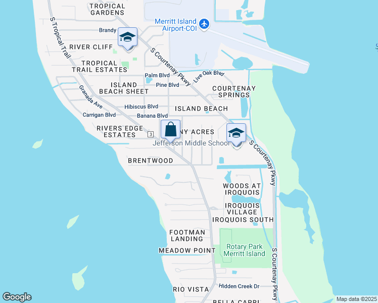 map of restaurants, bars, coffee shops, grocery stores, and more near 1355 Lynne Drive in Merritt Island