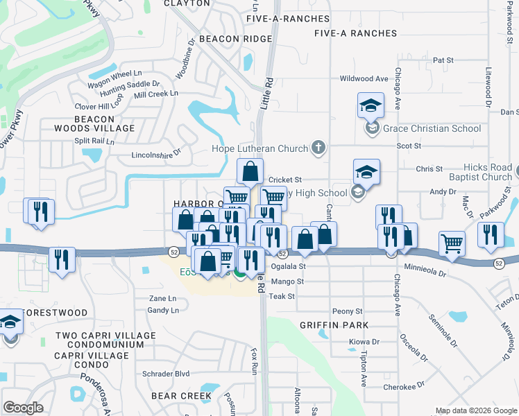 map of restaurants, bars, coffee shops, grocery stores, and more near 12171 Little Road in Bayonet Point