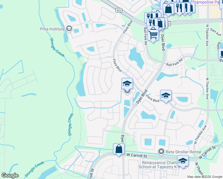 map of restaurants, bars, coffee shops, grocery stores, and more near 2964 White Cedar Circle in Kissimmee