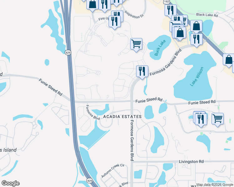 map of restaurants, bars, coffee shops, grocery stores, and more near 8035 Knee Deep Road in Four Corners