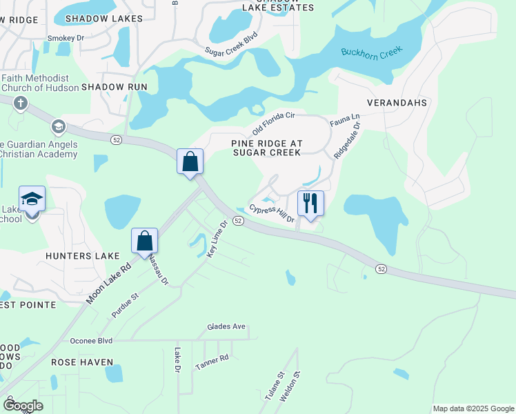 map of restaurants, bars, coffee shops, grocery stores, and more near 13103 Cypress Hill Drive in Hudson