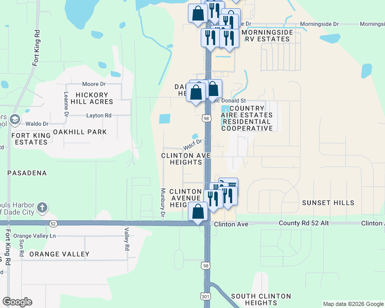 map of restaurants, bars, coffee shops, grocery stores, and more near 12053 Carmen Avenue in Dade City