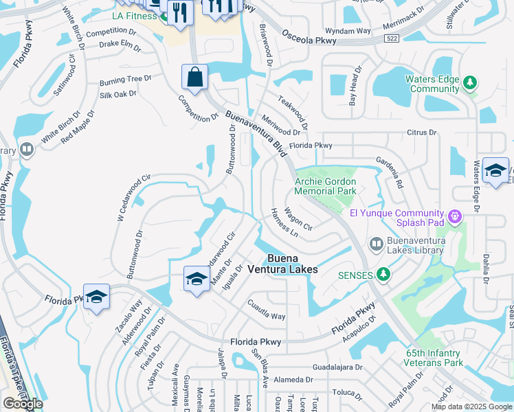 map of restaurants, bars, coffee shops, grocery stores, and more near 57 Trotters Circle in Kissimmee